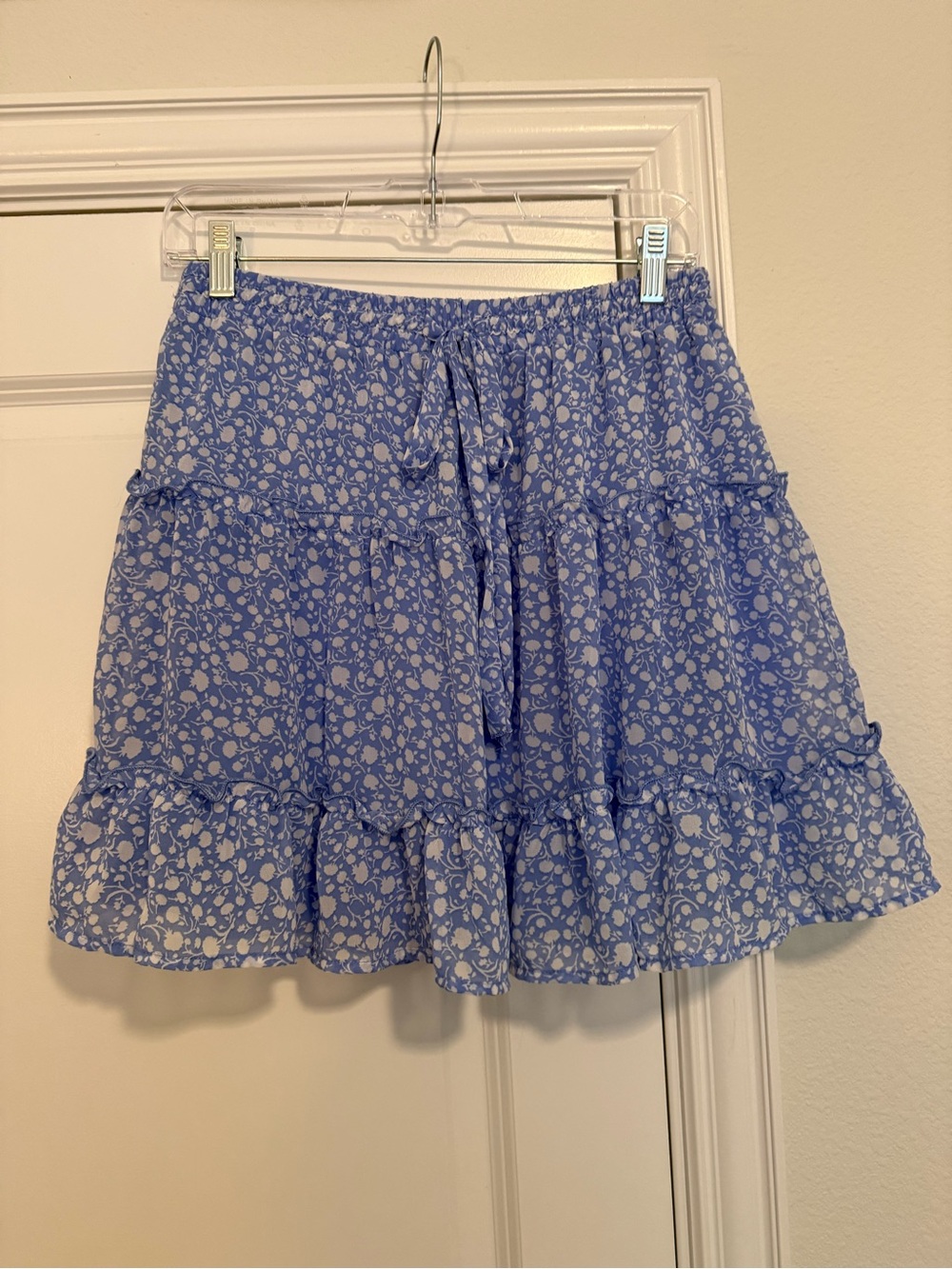 Sienna Sky Periwinkle Floral Ruffle Tiered Mini Skirt
